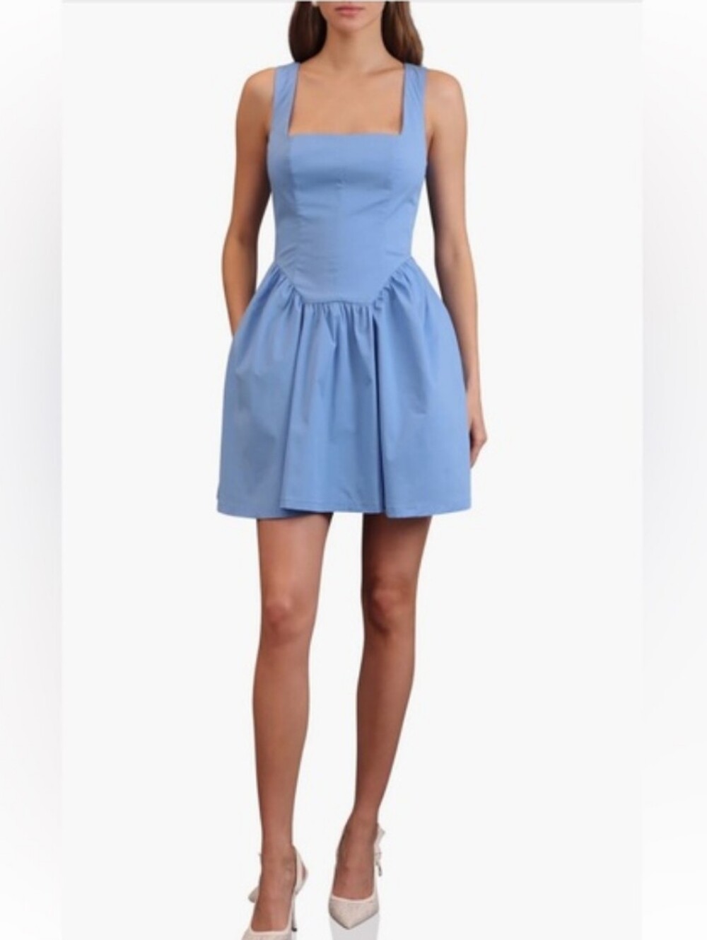 Avec Les Filles Blue Square-Neck Mini Dress